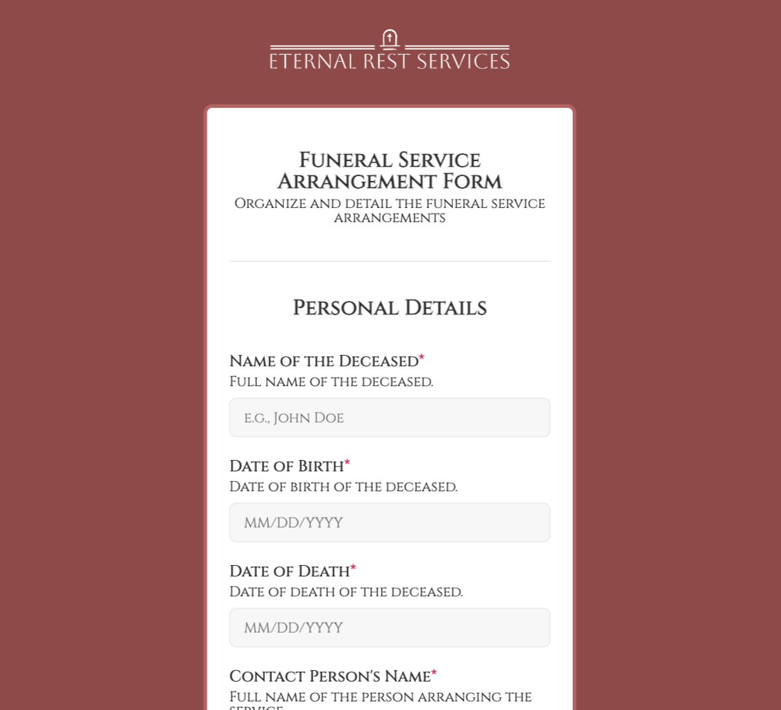 Funeral Service Arrangement Form