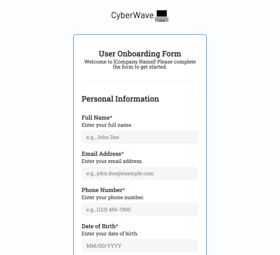 User Onboarding Form