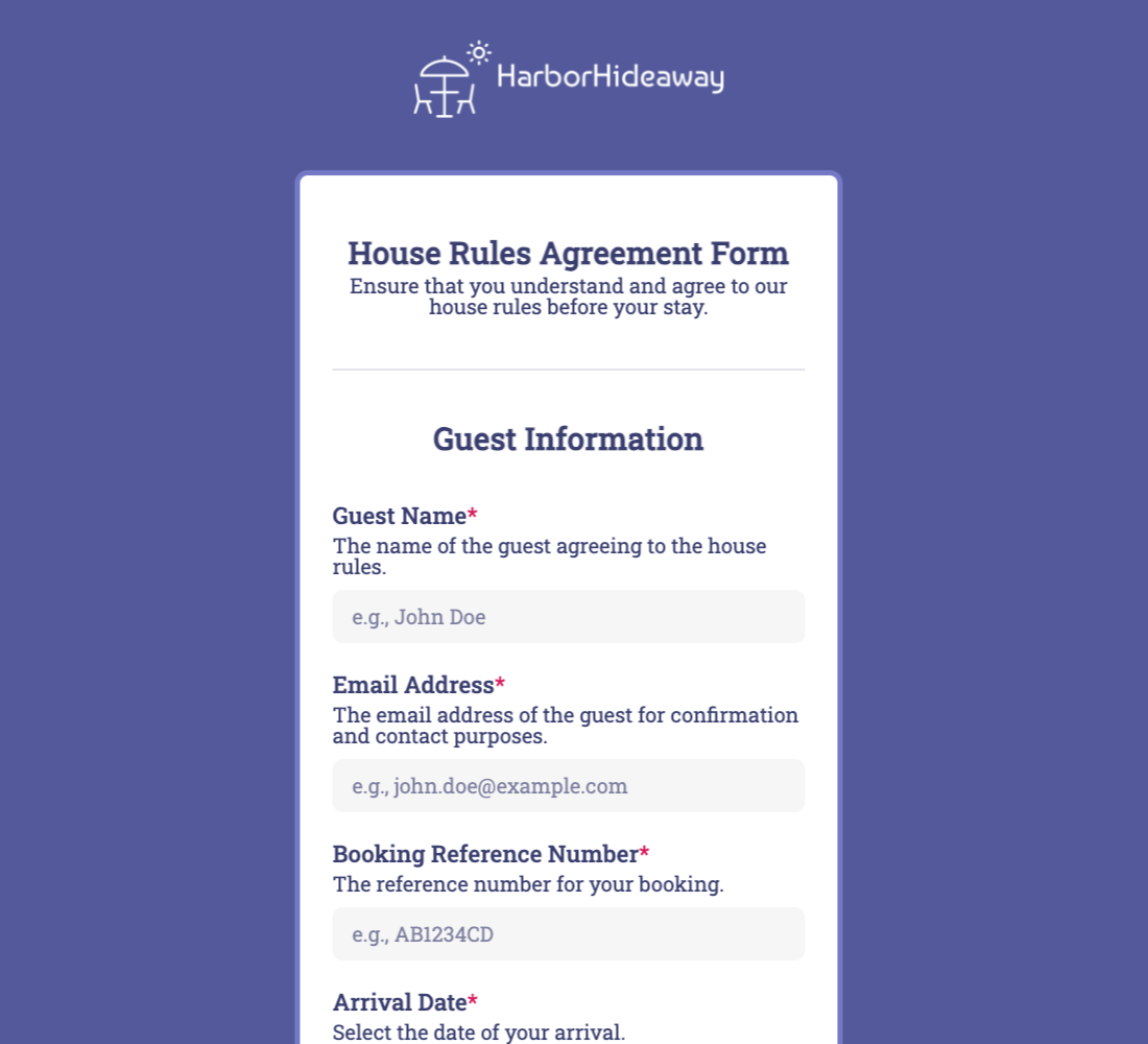 House Rules Agreement Form