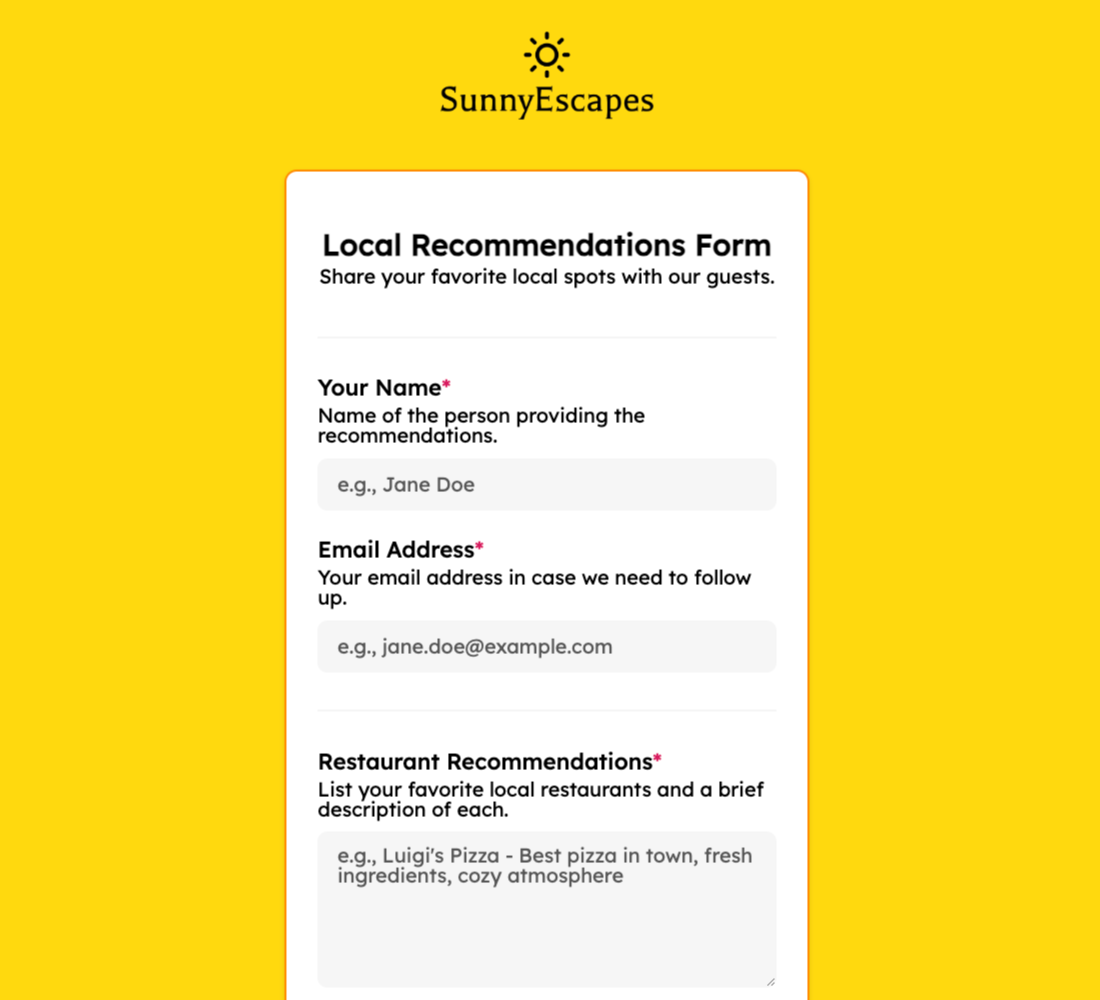 Local Recommendations Form