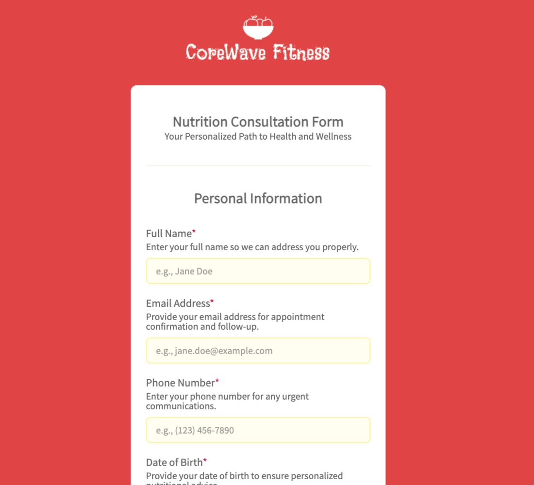 Nutrition Consultation Form