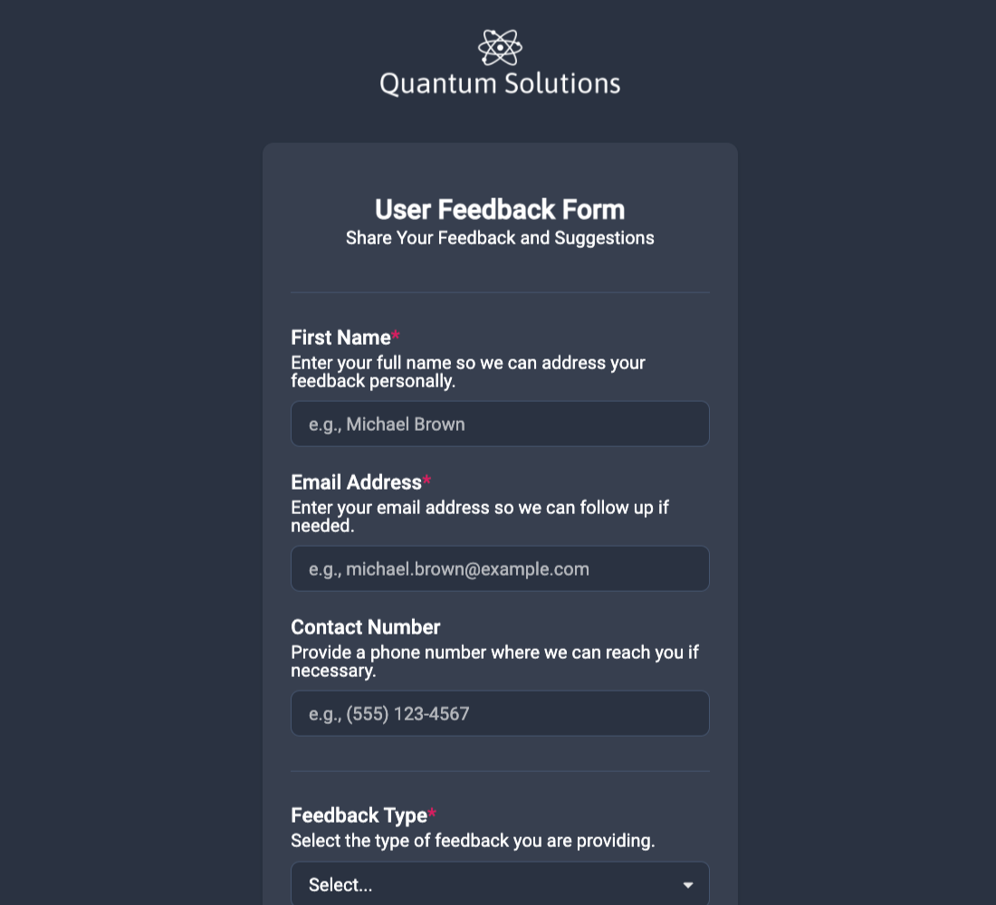 User Feedback Form